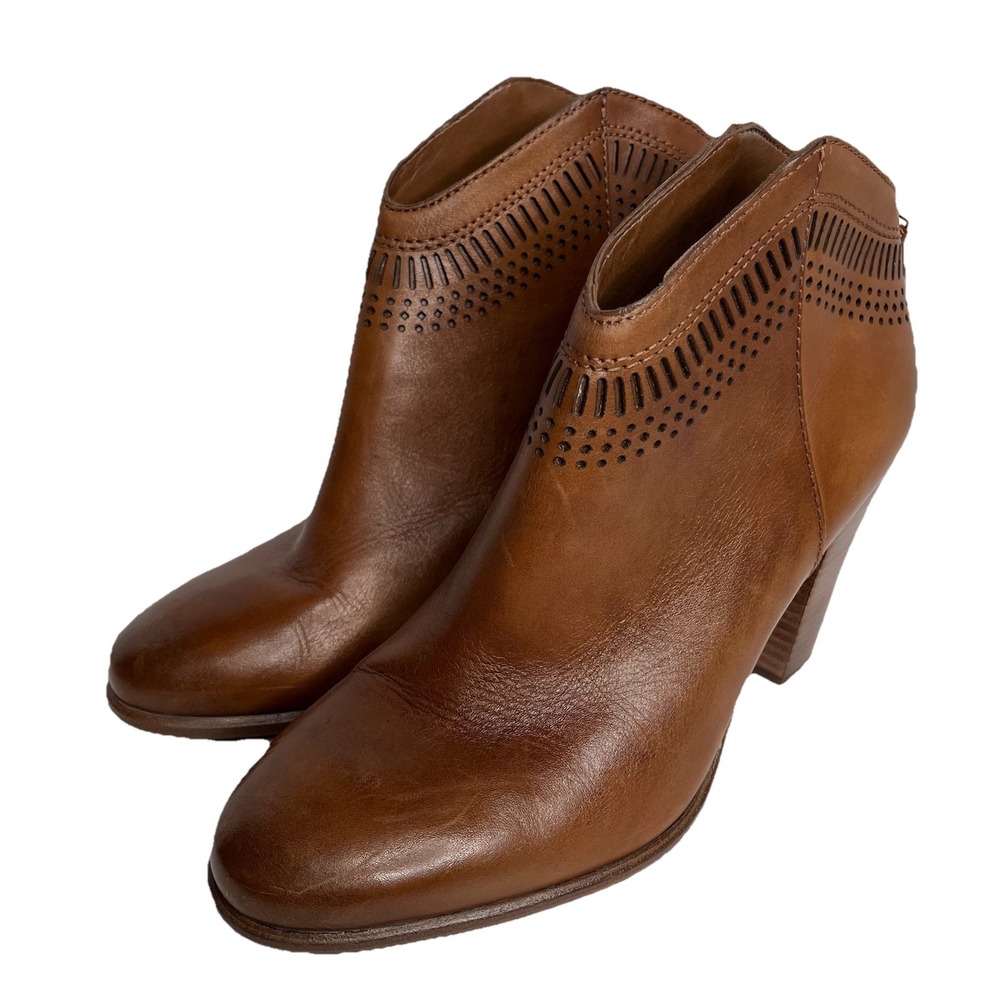 Vince Camuto Brown Leather Boots Womens 8.5 M Ankle Booties Zip Western Boho